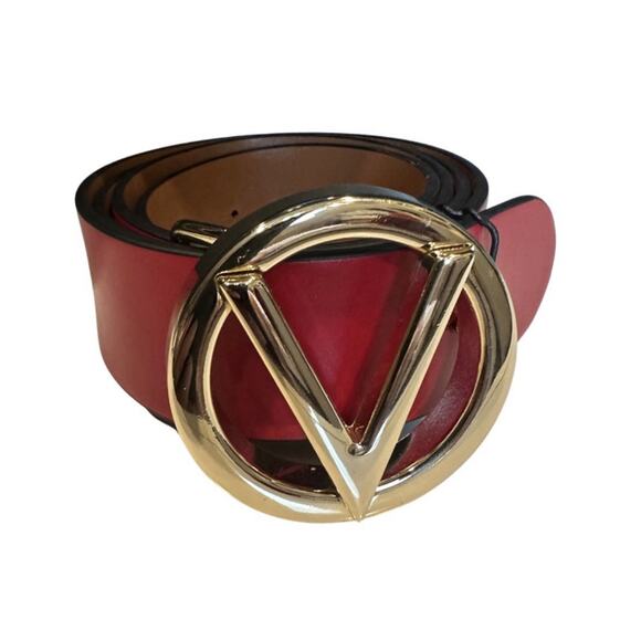 Authentic Valentino Leather Belt V Logo Gold Buckle Red Interior Size M main image 12